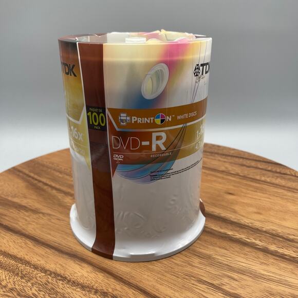 TDK Dvd-r 4.7 GB Recordable Discs 100 Pack 1-16x NEW SEALED Print On White - Picture 1 of 3